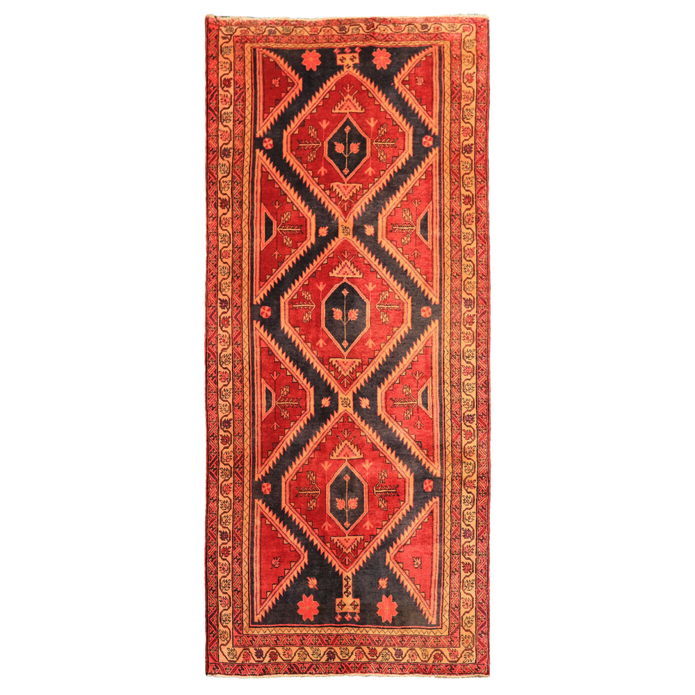 Runner Rust, Charcoal, Rose Color Hand Knotted Bakshaish Wool Traditional Oriental Rug