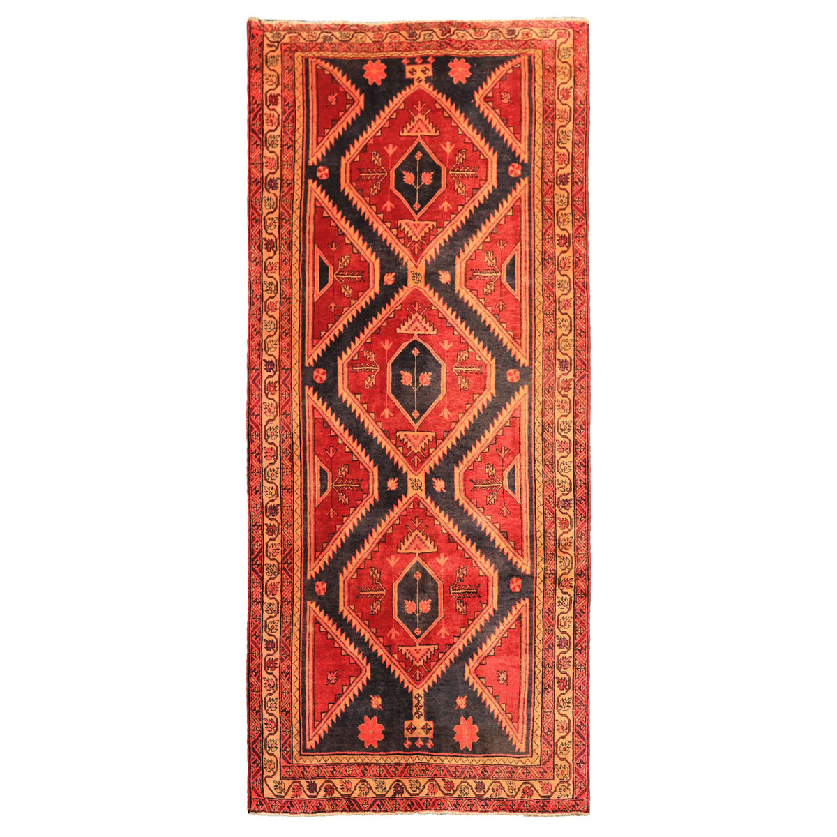 Runner Rust, Charcoal, Rose Color Hand Knotted Bakshaish Wool Traditional Oriental Rug