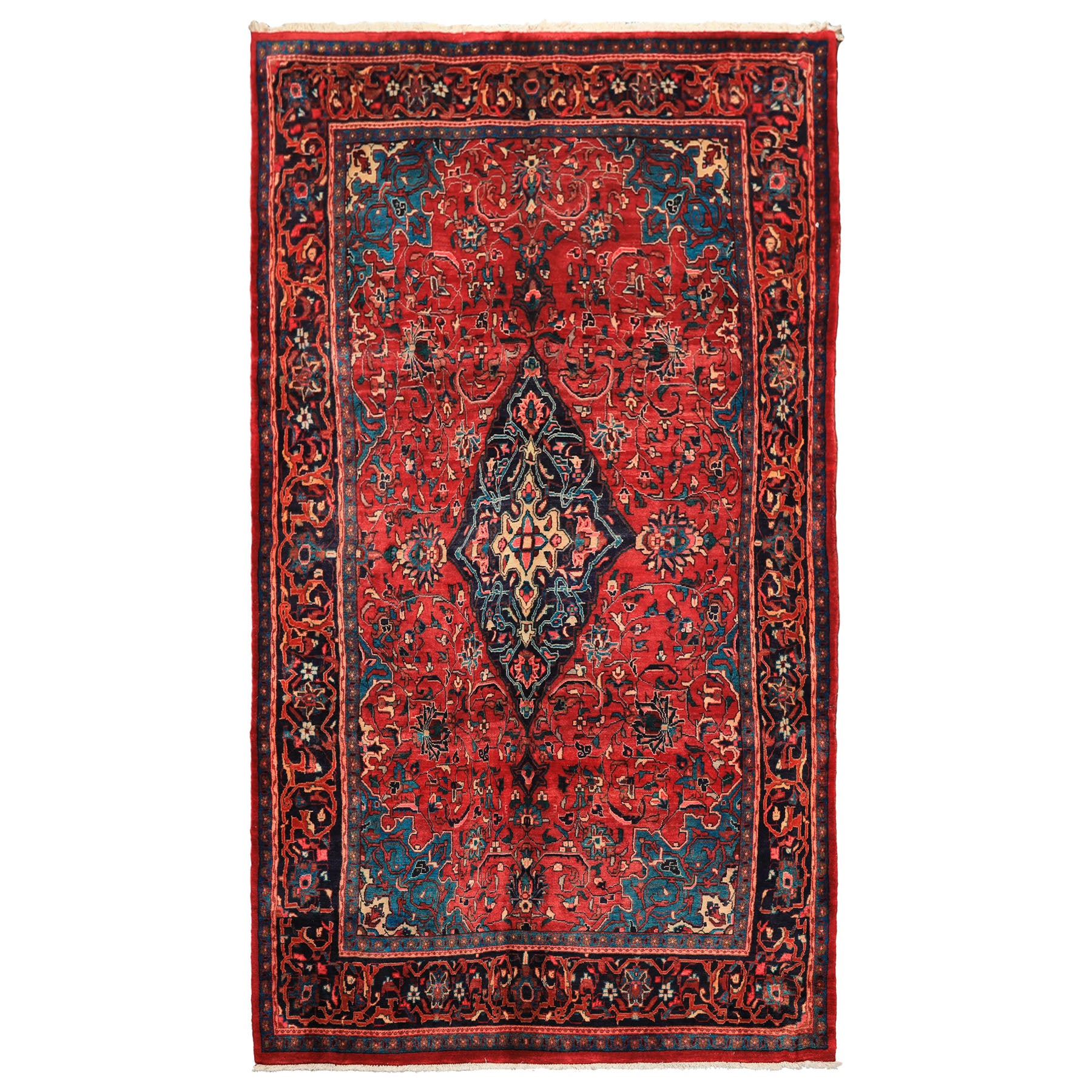 7x12 Wine, Navy, Turquoise Color Hand Knotted Tabriz Wool Traditional Oriental Rug