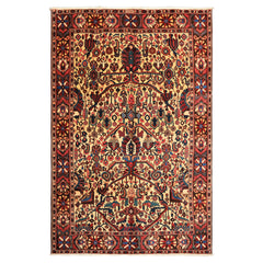 7x10 Ivory, Chocolate, Navy Color Hand Knotted Char Mahal Bhaktiari Wool Traditional Oriental Rug