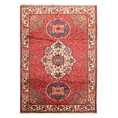 7x10 Red, Ivory, Blue Color Hand Knotted Ghom Wool Traditional Oriental Rug