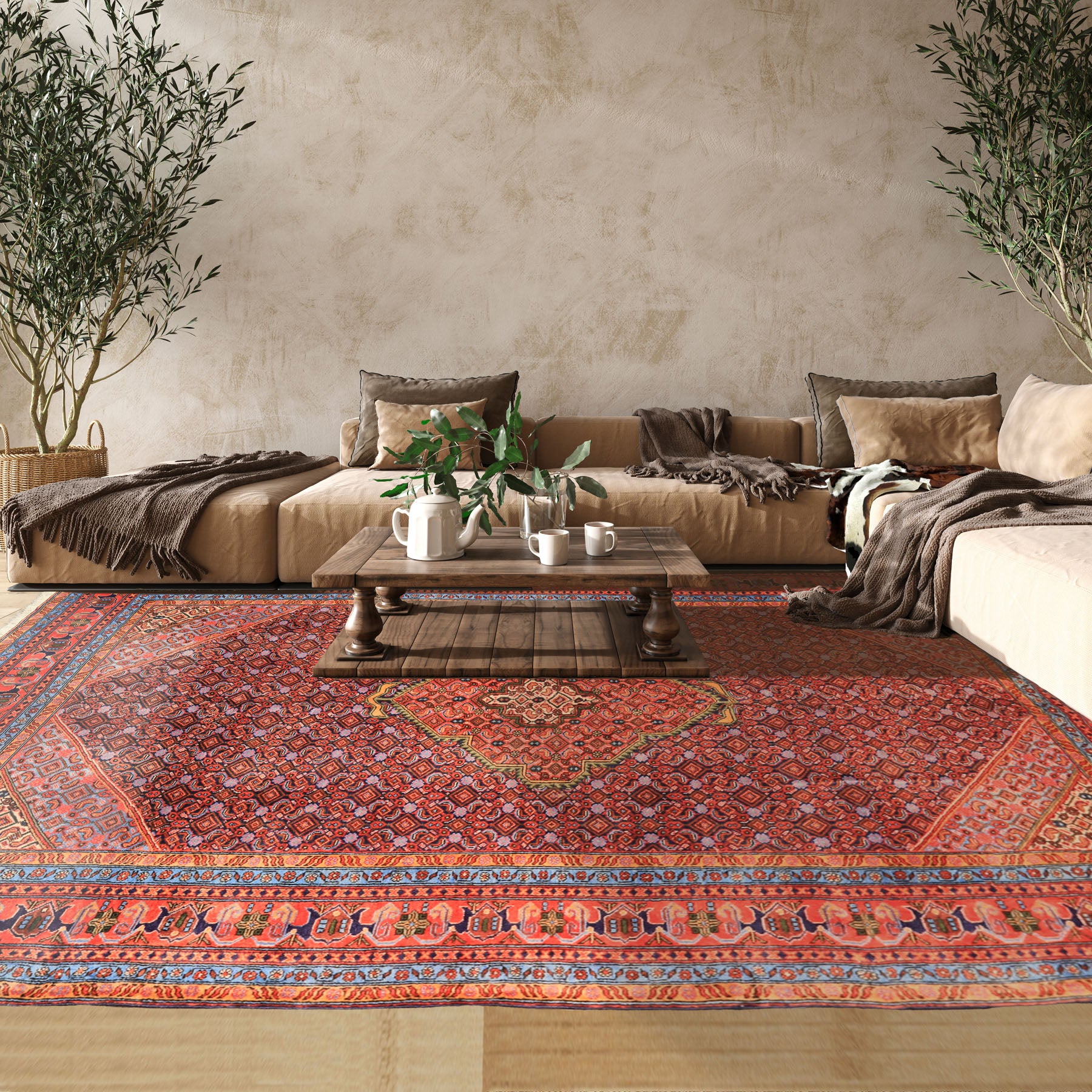 6x9 Navy, Orange, Blue Color Hand Knotted Meshkin Wool Traditional Oriental Rug