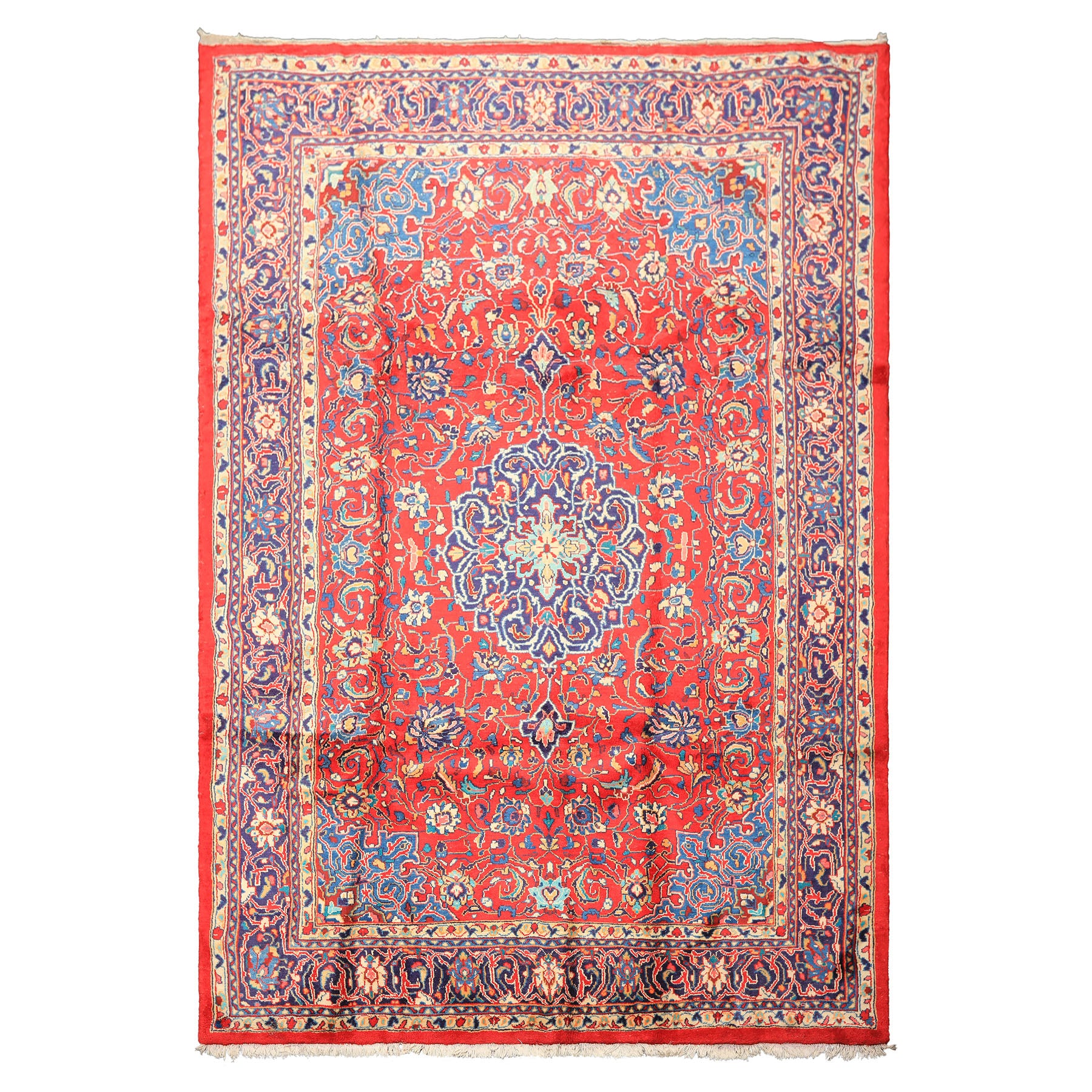 8x11 Red, Navy, Ivory Color Hand Knotted Sarouk Wool Traditional Oriental Rug