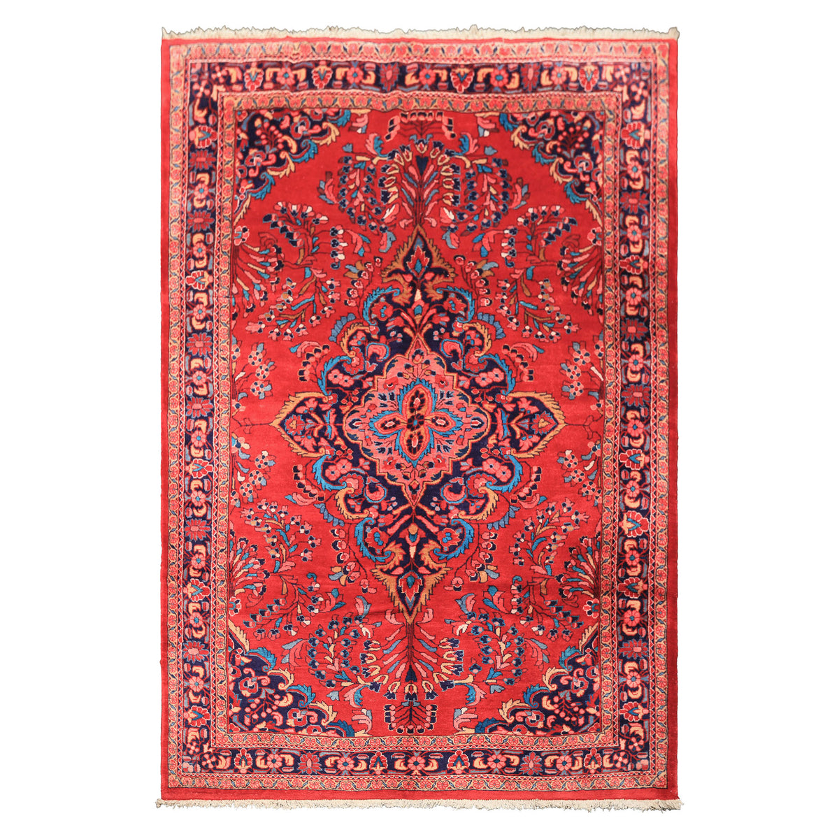7x10 Red, Navy, Pink Color Hand Knotted Lilihan Wool Traditional Oriental Rug
