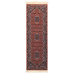 2'6x8 Red, Midnight Blue, Ivory Color Hand Knotted Indo Tabriz Wool Traditional Oriental Rug