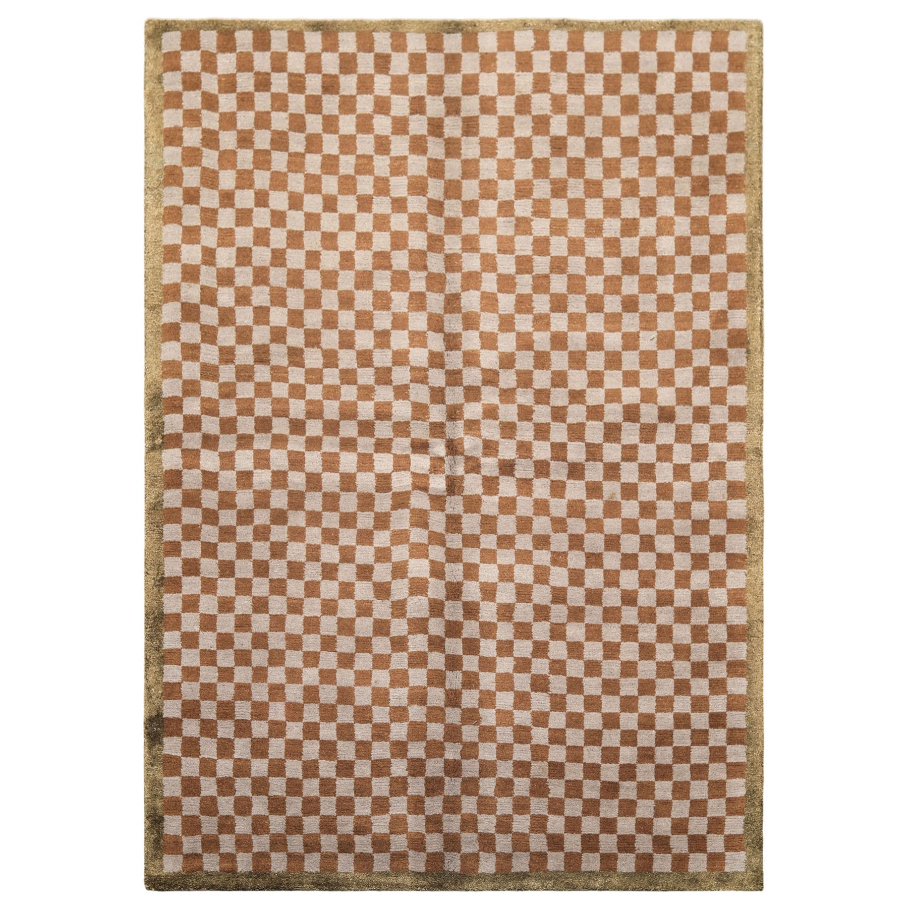 5x7 Gray, Brown, Sage Color Hand Knotted Tibetan Wool & Silk Moden & Contemporary Oriental Rug