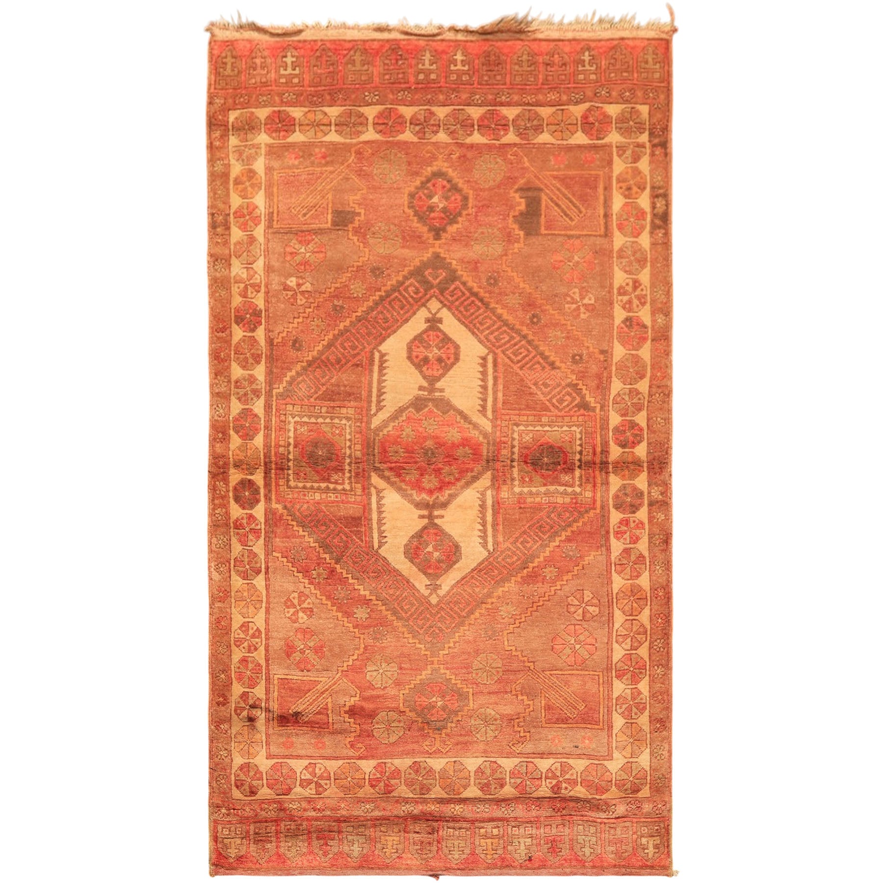 5x8 Rust, Beige, Rose Color Hand Knotted Turkish Oushak Wool Traditional Oriental Rug