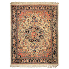 9x12 Ivory, Charcoal, Peach Color Hand Knotted Serapi Wool Traditional Oriental Rug