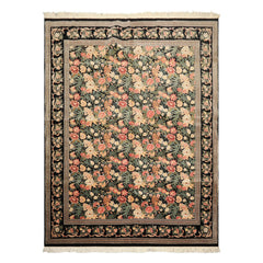 9x12 Black, Ivory, Rose Color Hand Knotted Pak Persian Wool & Silk Traditional Oriental Rug