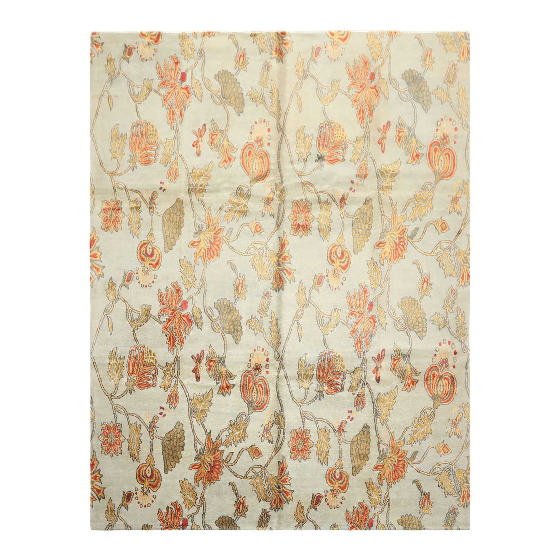 8x10 Aqua, Burnt Orange, Gold Color Hand Knotted Tibetan Wool & Pure Silk Traditional Oriental Rug