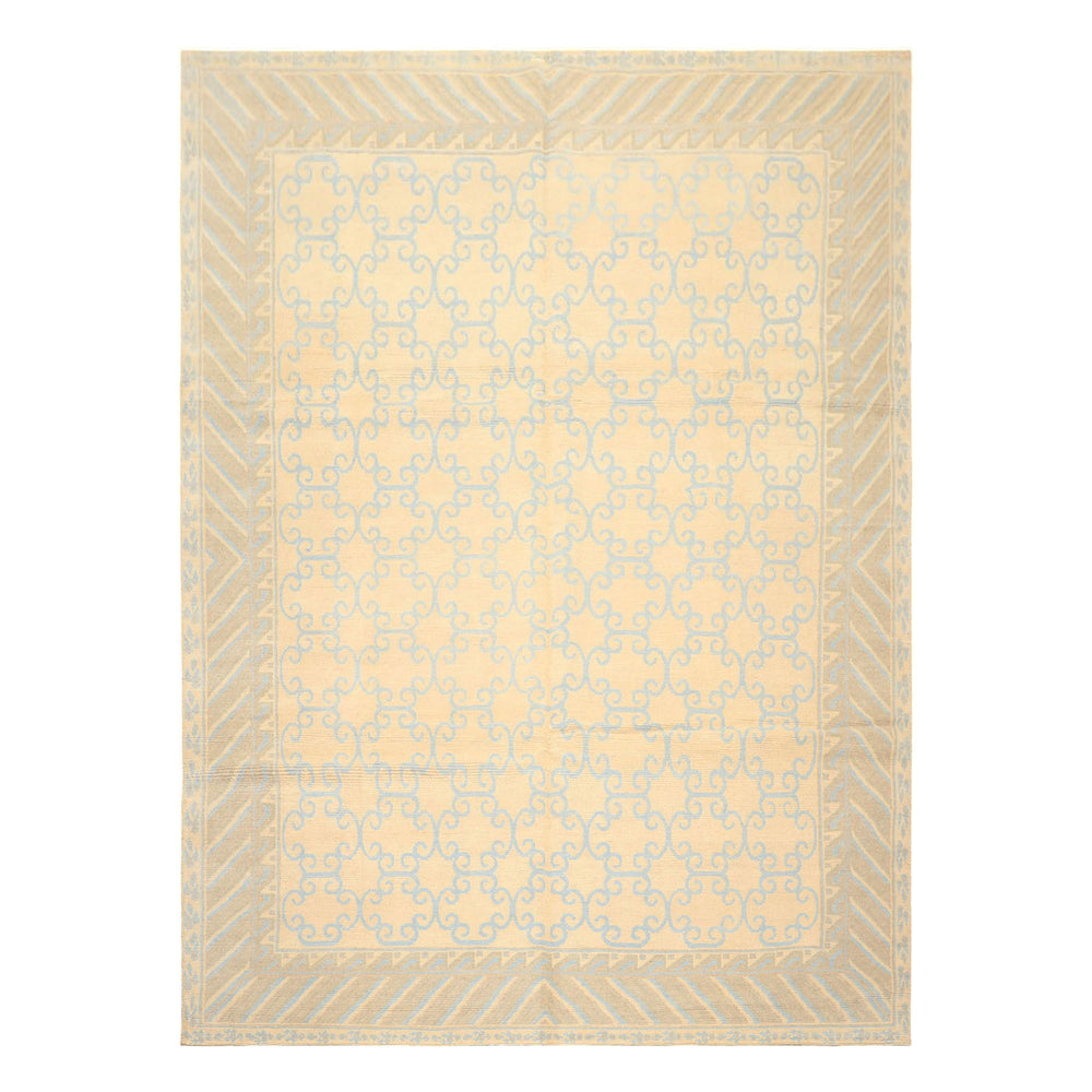 8x10 Ivory, Beige, Taupe Color Hand Knotted Tibetan Wool Transitional Oriental Rug