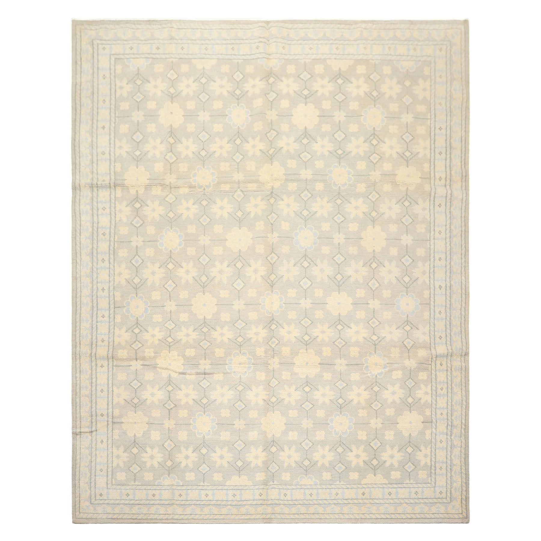 8x10 Gray, Ivory, Slate Color Hand Knotted Tibetan Wool Transitional Oriental Rug