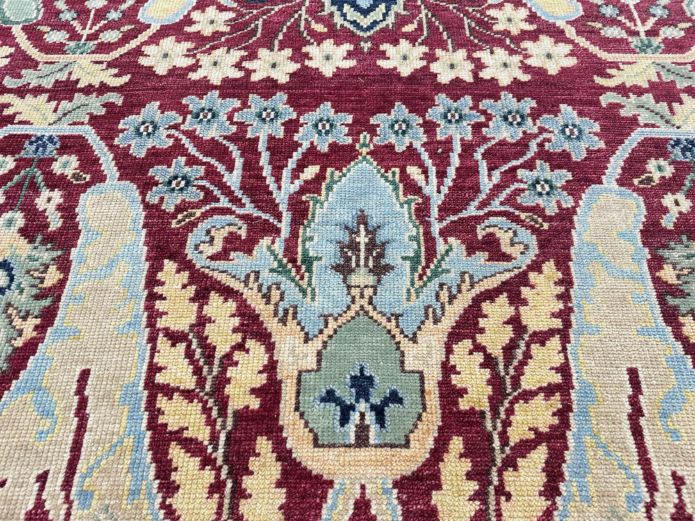 9x12 Wine, Mint, Blue Color Hand Knotted Oushak Wool  Oriental Rug