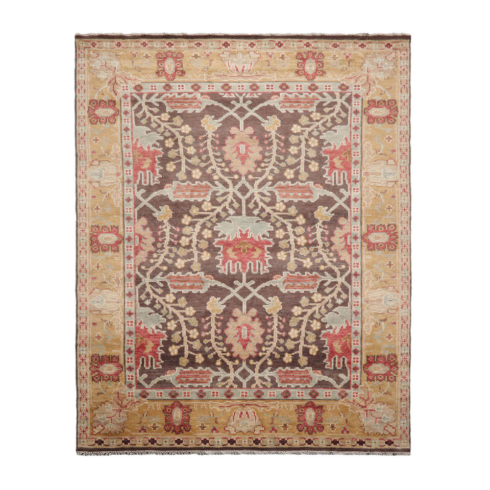 Multi Size Brown Mustard Beige Color Hand Knotted William Morris Wool  Oriental Rug