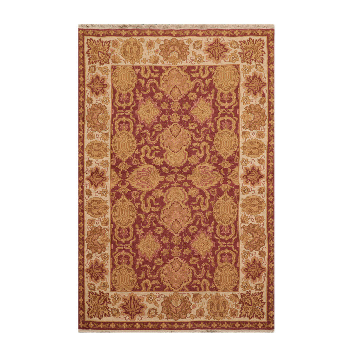3x5 Rust, Ivory, Gold Color Hand Knotted Soumak 100% Wool Traditional Oriental Rug