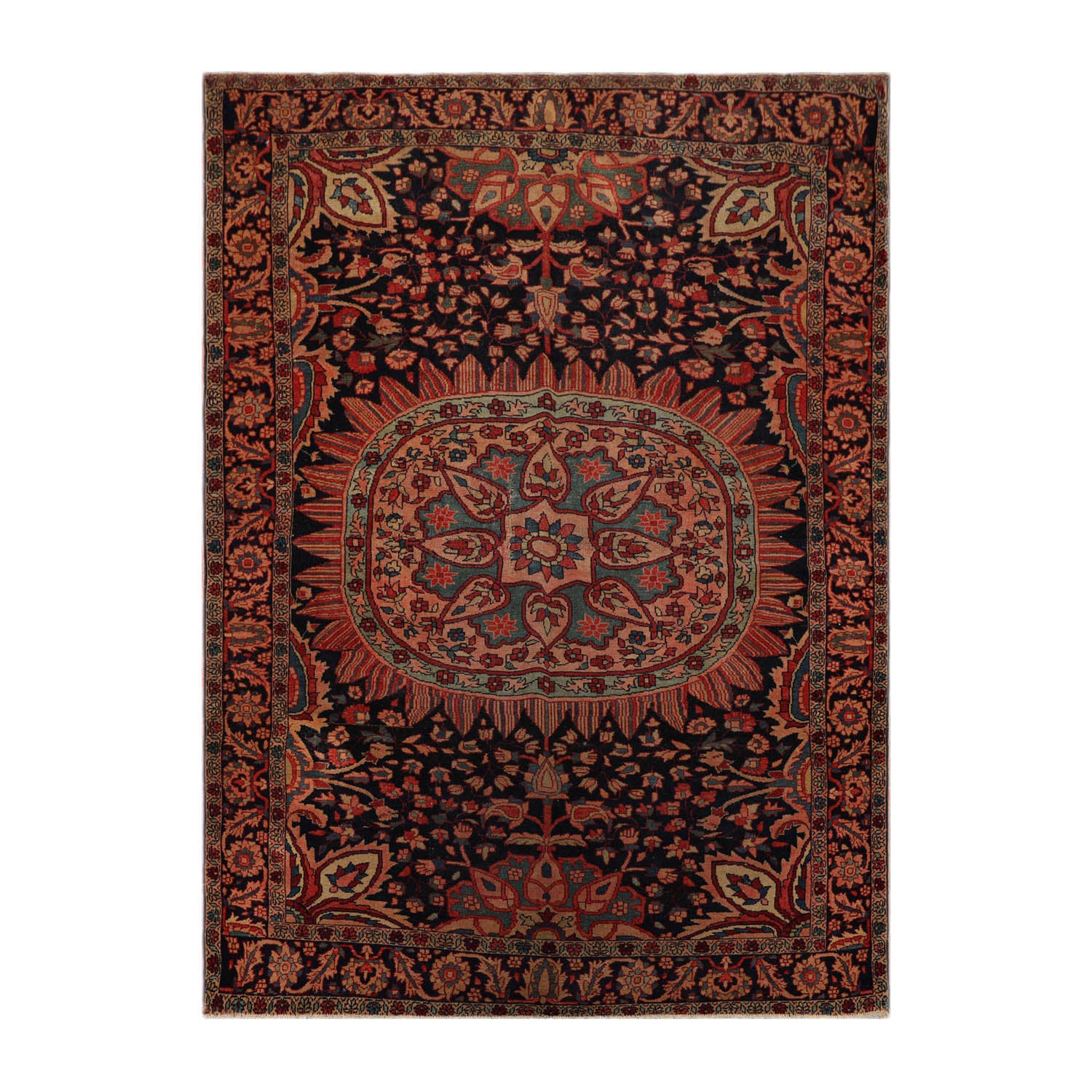5x7 Midnight Blue, Rose, Aqua Color Hand Knotted  100% Wool Traditional Oriental Rug