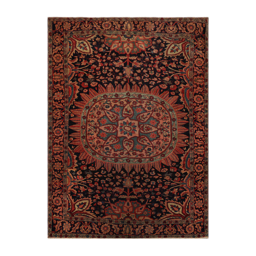 5x7 Midnight Blue, Rose, Aqua Color Hand Knotted  100% Wool Traditional Oriental Rug
