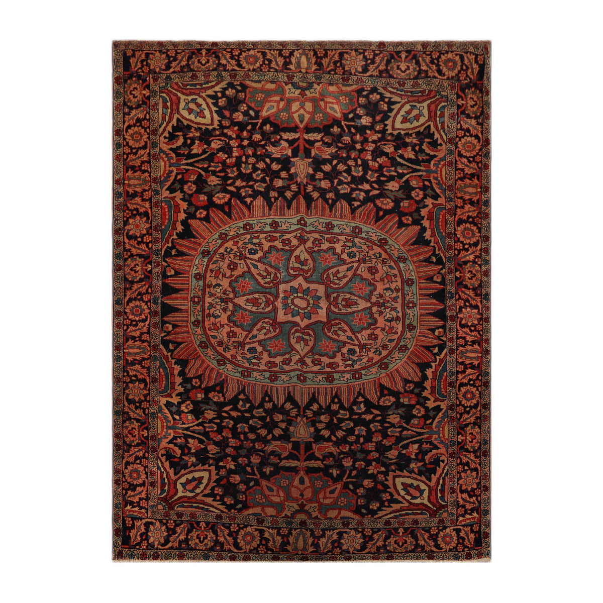 5x7 Midnight Blue, Rose, Aqua Color Hand Knotted  100% Wool Traditional Oriental Rug