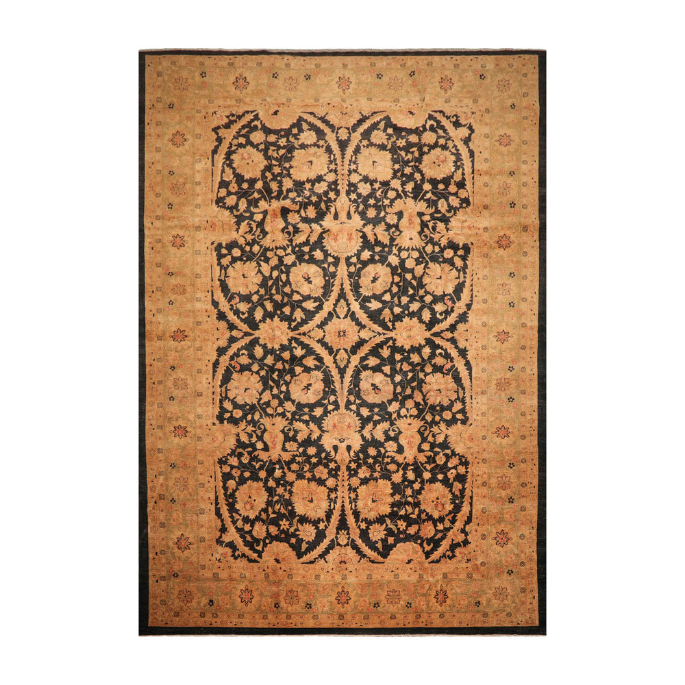 12x18 Charcoal, Sage, Gold Color Hand Knotted Chobi Peshawar 100% Wool Traditional Oriental Rug