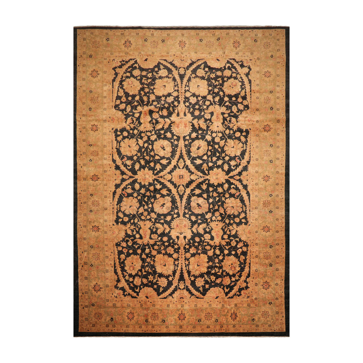 12x18 Charcoal, Sage, Gold Color Hand Knotted Chobi Peshawar 100% Wool Traditional Oriental Rug