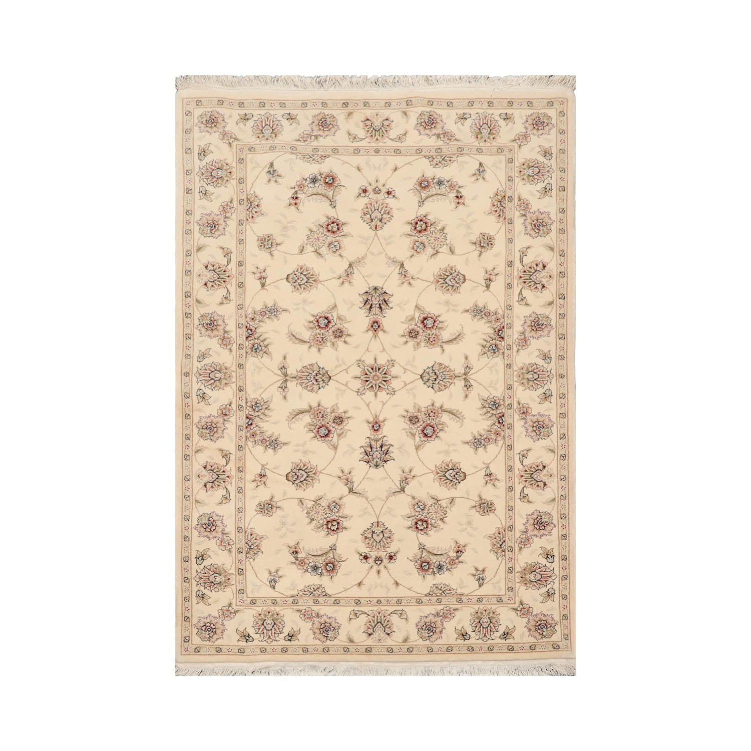 4x6 Ivory, Brown, Gray Color Hand Knotted Sino Persian Wool & Silk Traditional Oriental Rug