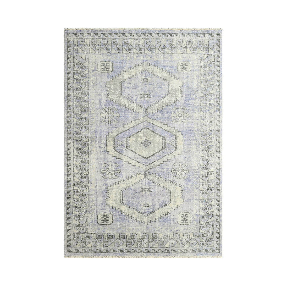 Multi Size Gray Lavender Charcoal Color Hand Knotted Indo Oushak Wool Traditional Oriental Rug