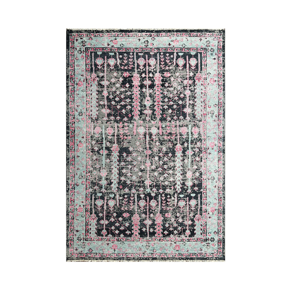 Multi Size Black Gray Mint Color Hand Knotted Indo Oushak Wool Traditional Oriental Rug
