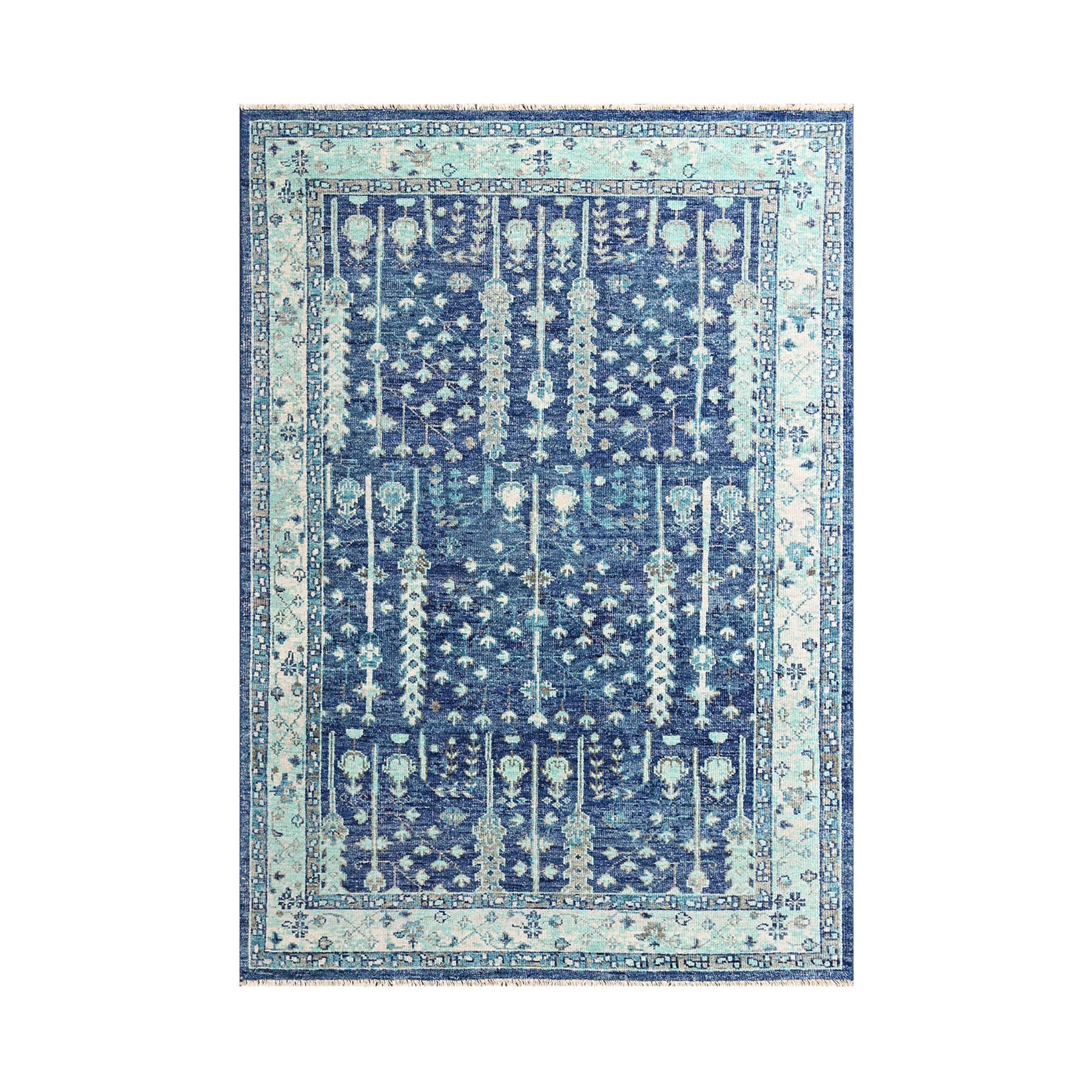 Multi Size Blue Aqua Beige Color Hand Knotted Indo Oushak Wool Traditional Oriental Rug