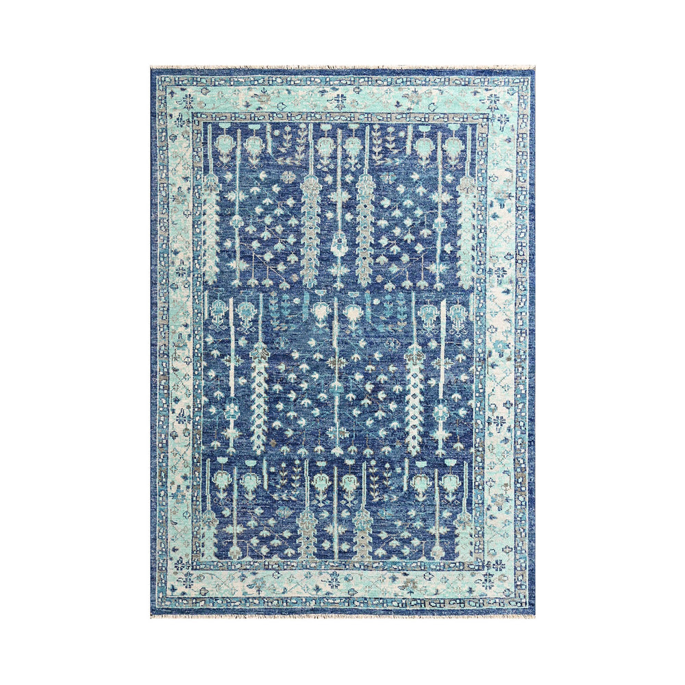 Multi Size Blue Aqua Beige Color Hand Knotted Indo Oushak Wool Traditional Oriental Rug
