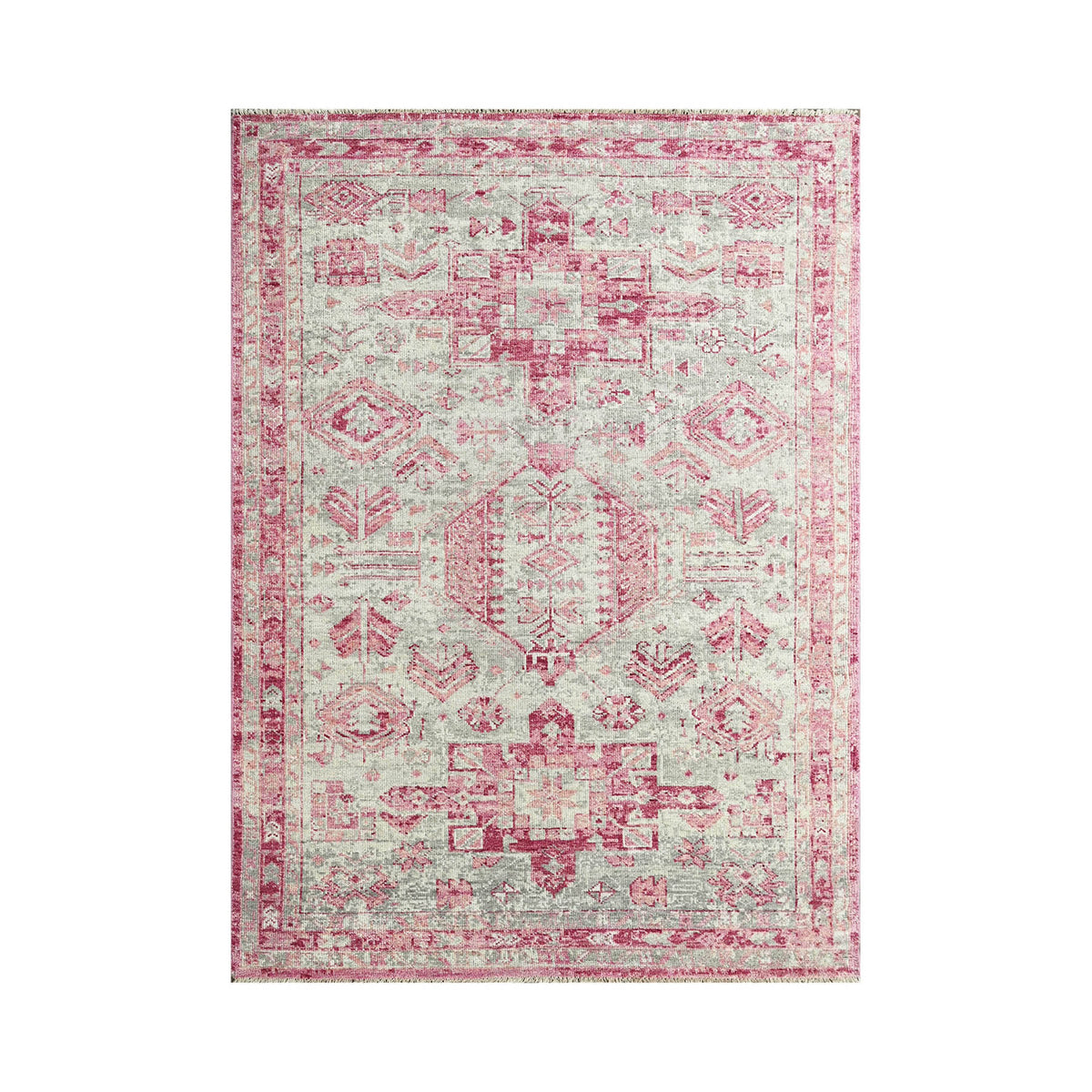 Multi Size Gray Beige Pink Color Hand Knotted Indo Oushak Wool Traditional Oriental Rug