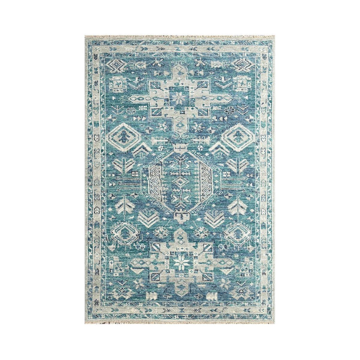 Multi Size Turquoise Gray Beige Color Hand Knotted Indo Oushak Wool Traditional Oriental Rug