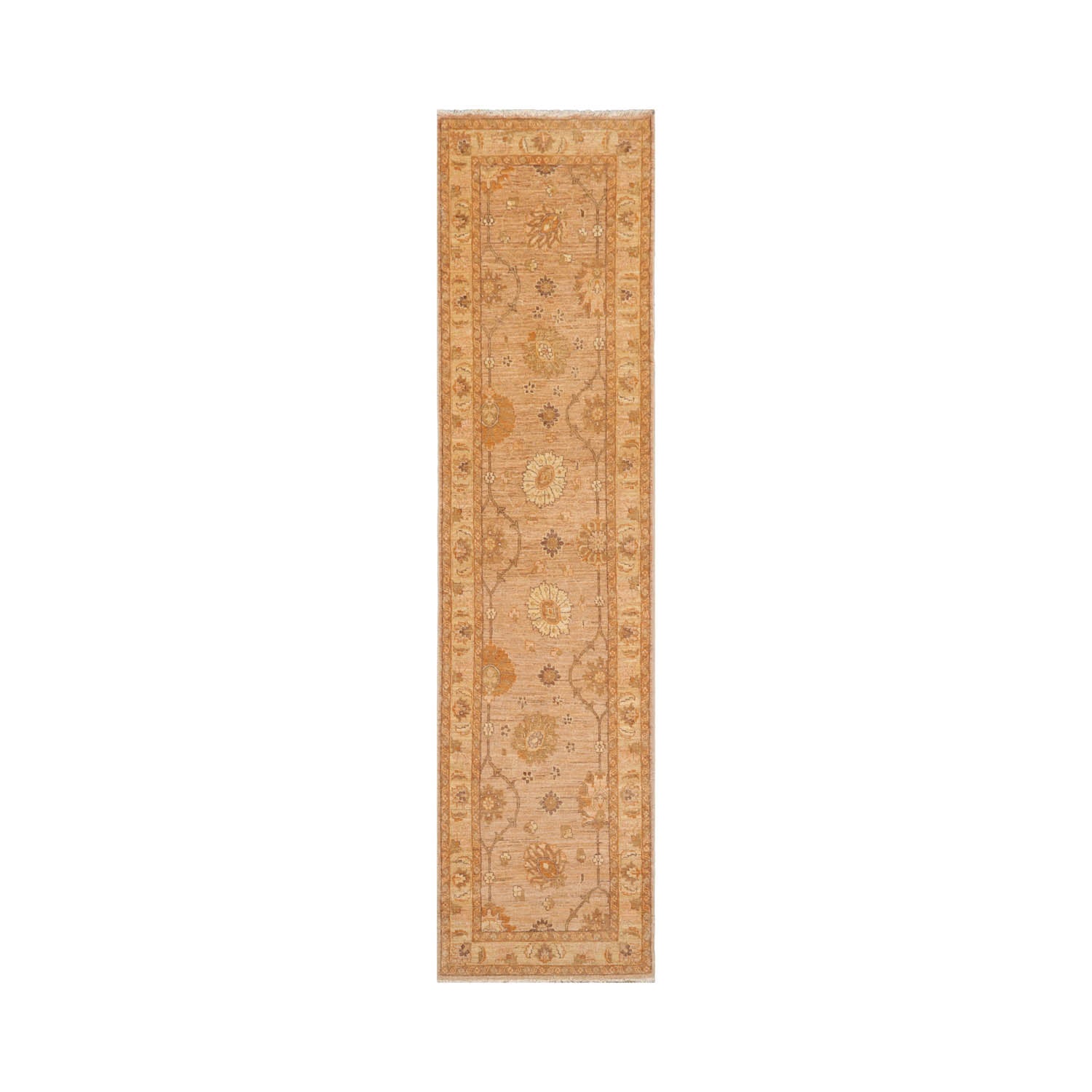2'6x10 Tan, Caramel, Beige Color Hand Knotted Peshawar 100% Wool Traditional Oriental Rug