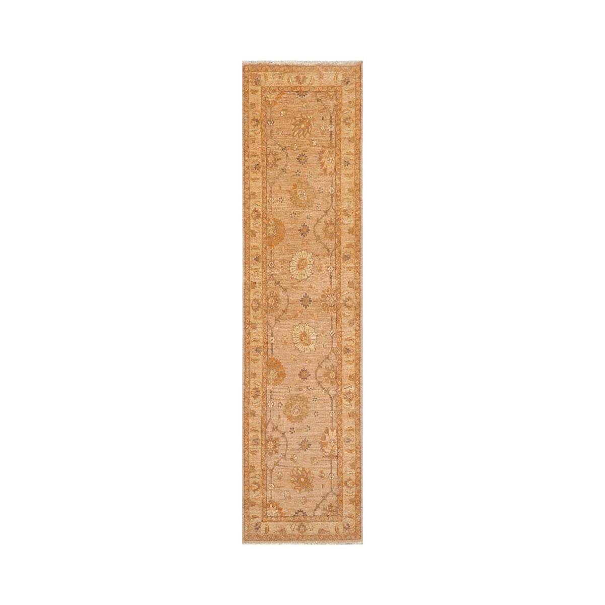 2'6x10 Tan, Caramel, Beige Color Hand Knotted Peshawar 100% Wool Traditional Oriental Rug