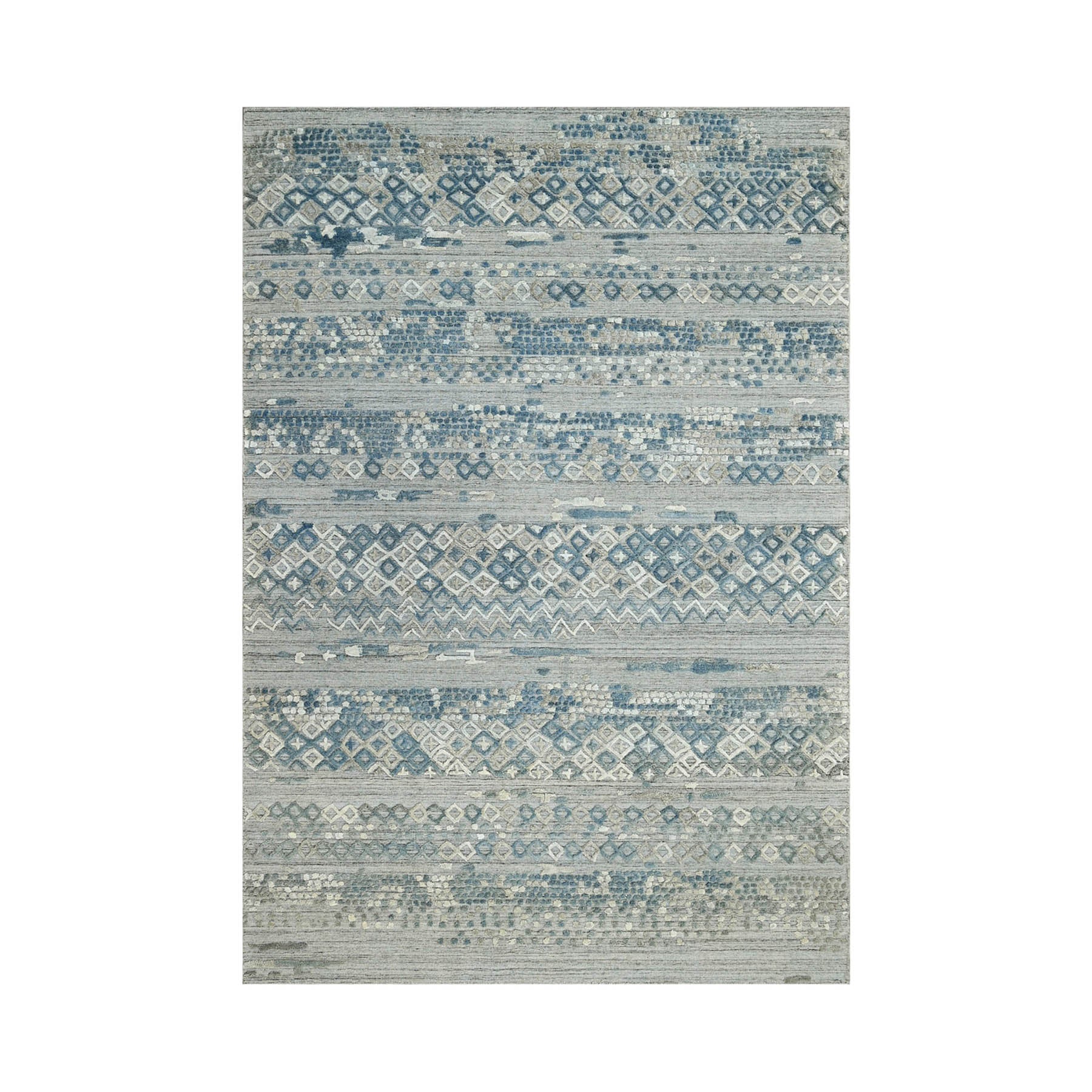 6x9 Gray, Blue, Color Hand Knotted  100% Wool Modern & Contemporary Oriental Rug