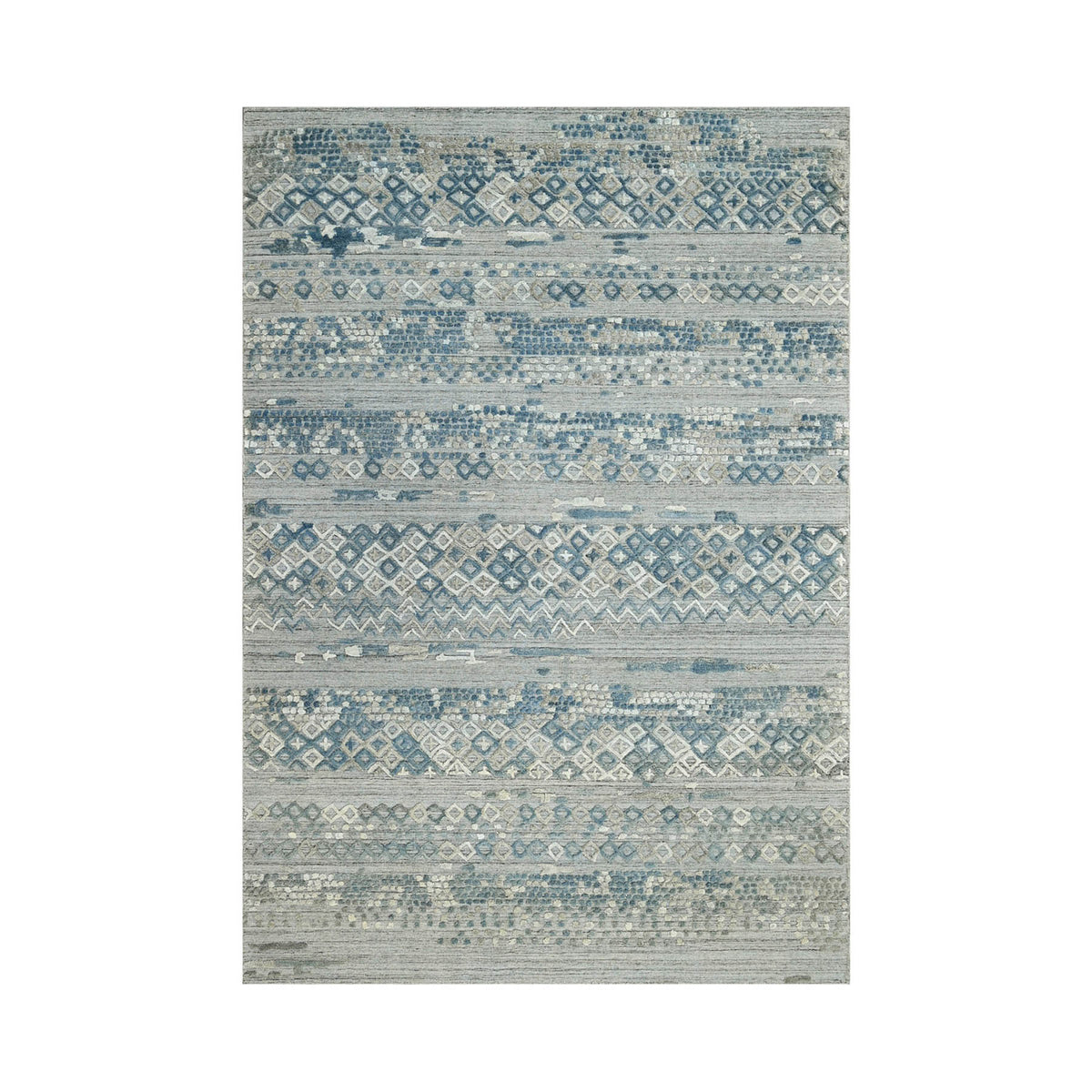 6x9 Gray, Blue, Color Hand Knotted  100% Wool Modern & Contemporary Oriental Rug