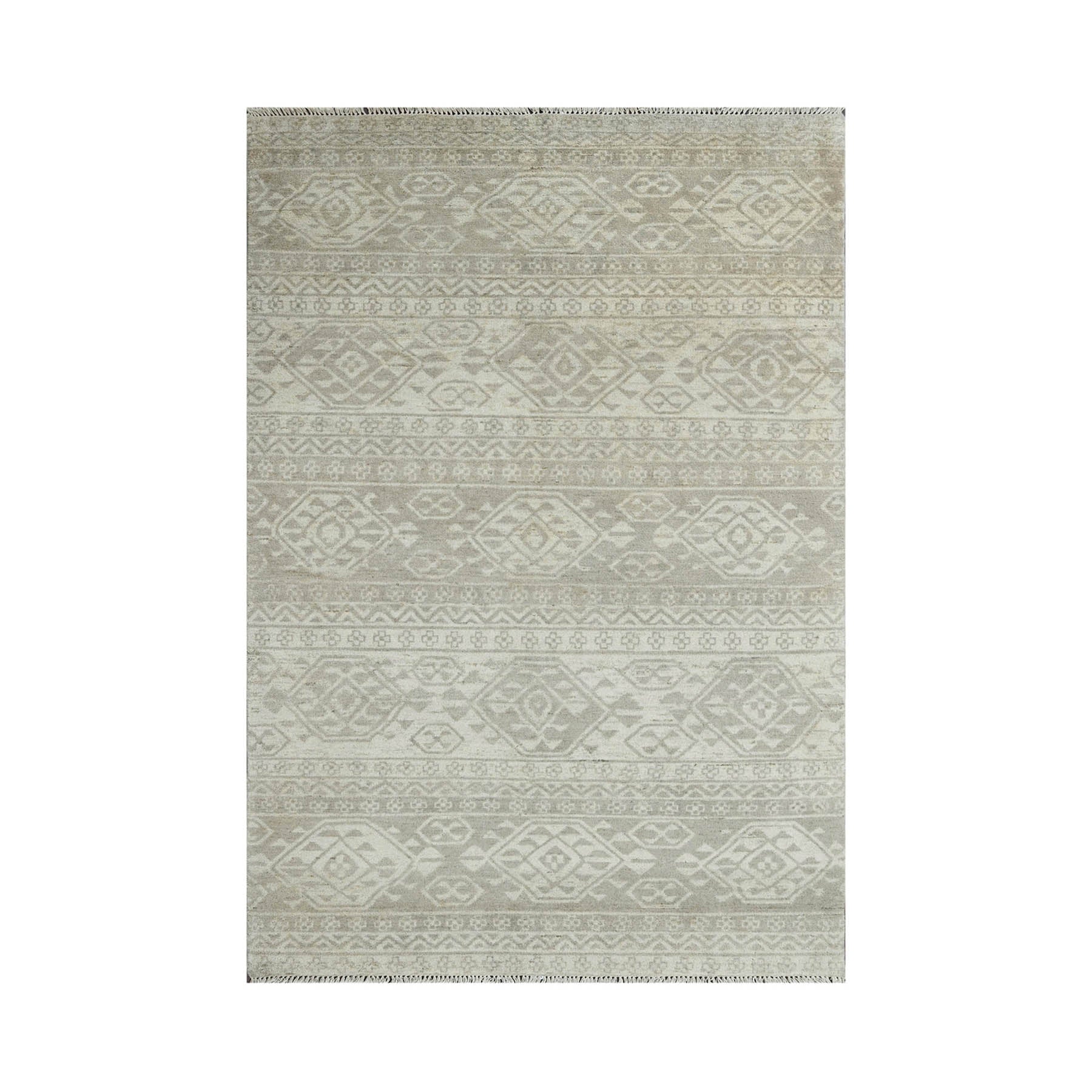 Multi Size Beige Gray Color Hand Knotted  Wool Southwestern Oriental Rug