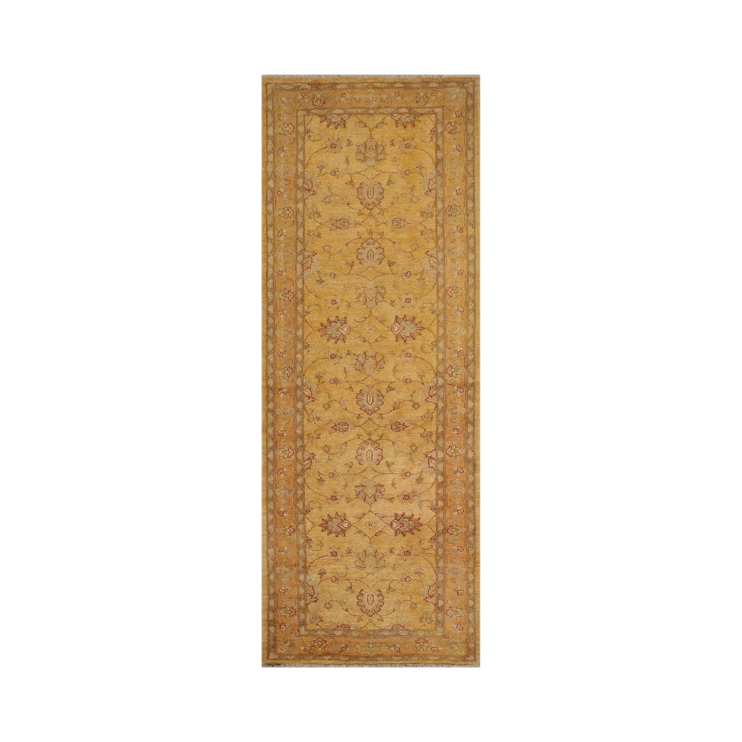 Runner Beige, Gold, Slate Color Hand Knotted Chobi Peshawar 100% Wool Traditional Oriental Rug