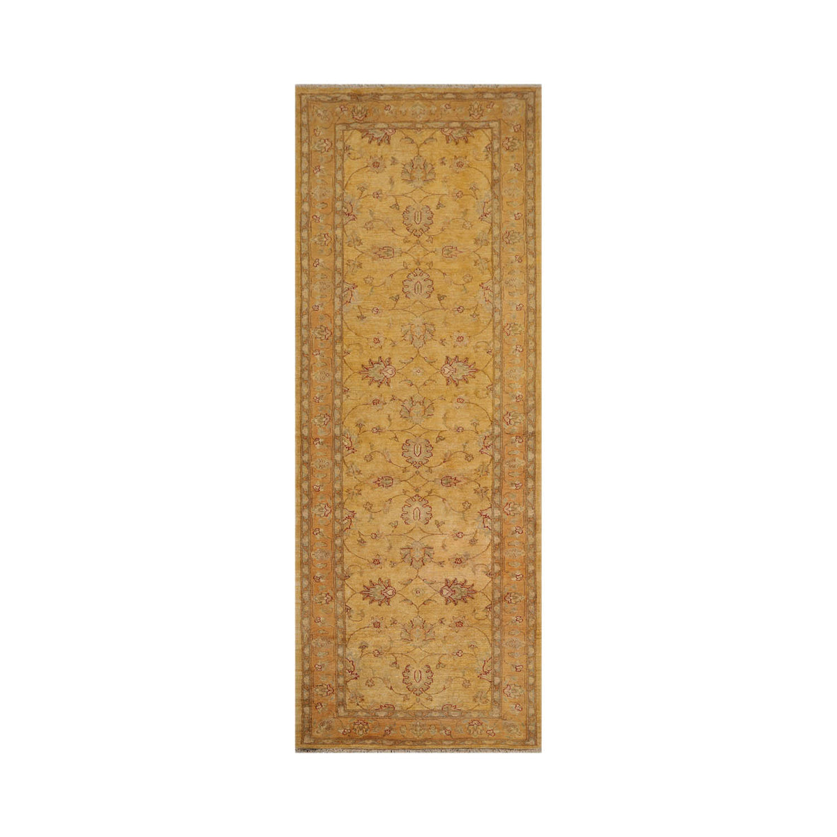Runner Beige, Gold, Slate Color Hand Knotted Chobi Peshawar 100% Wool Traditional Oriental Rug