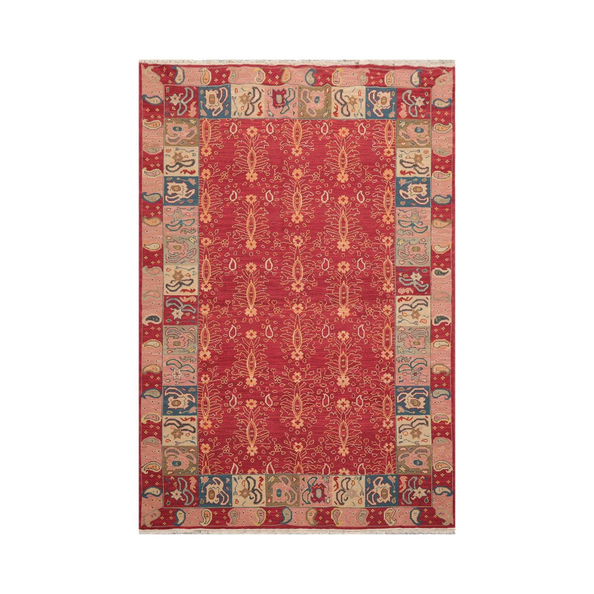 6x9 Rust, Mint, Raspberry Color Hand Knotted  100% Wool Traditional Oriental Rug