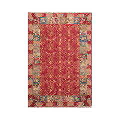 6x9 Rust, Mint, Raspberry Color Hand Knotted  100% Wool Traditional Oriental Rug