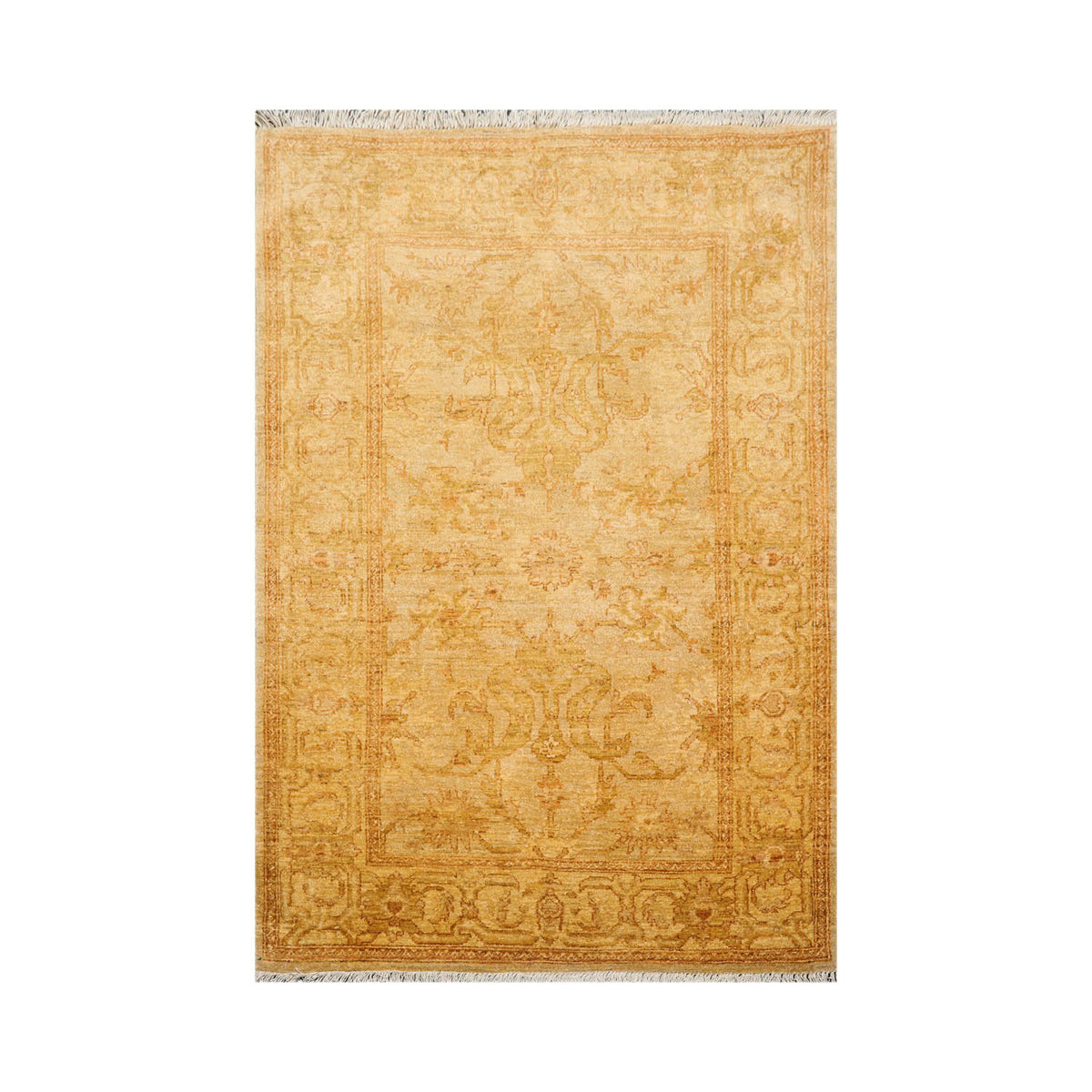 4x6 Light Gold, Brown, Green Color Hand Knotted Chobi Peshawar 100% Wool Traditional Oriental Rug