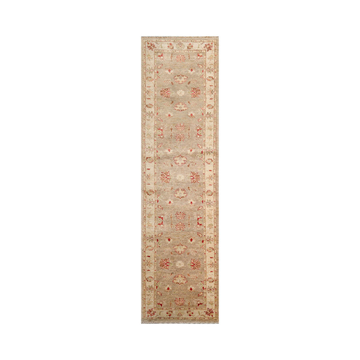 2'6x10 Taupe, Beige, Coral Color Hand Knotted Chobi Peshawar 100% Wool Traditional Oriental Rug