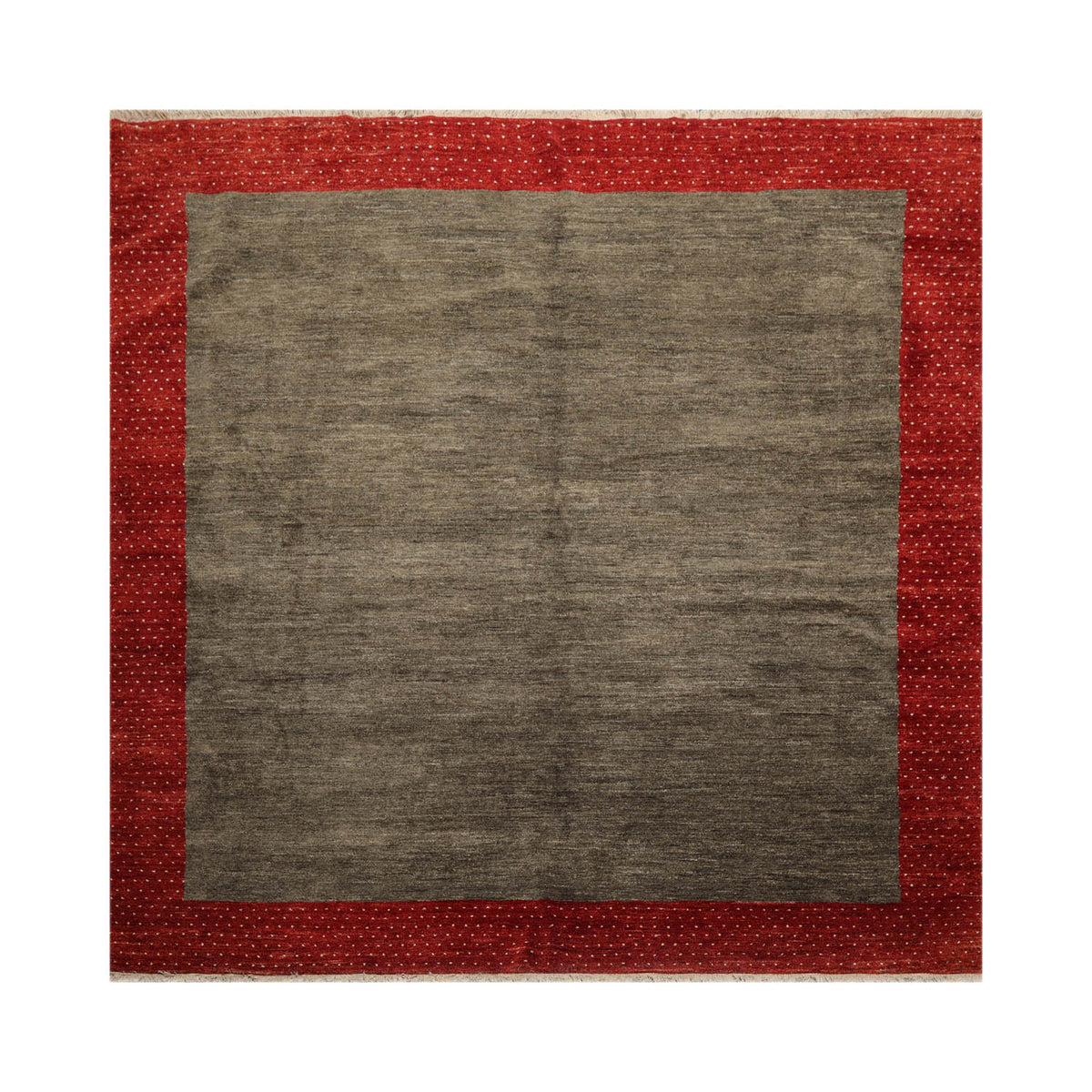8' Square Mossy Gray, Rusty Red, Beige Color Hand Knotted Gabbeh 100% Wool Modern Oriental Rug