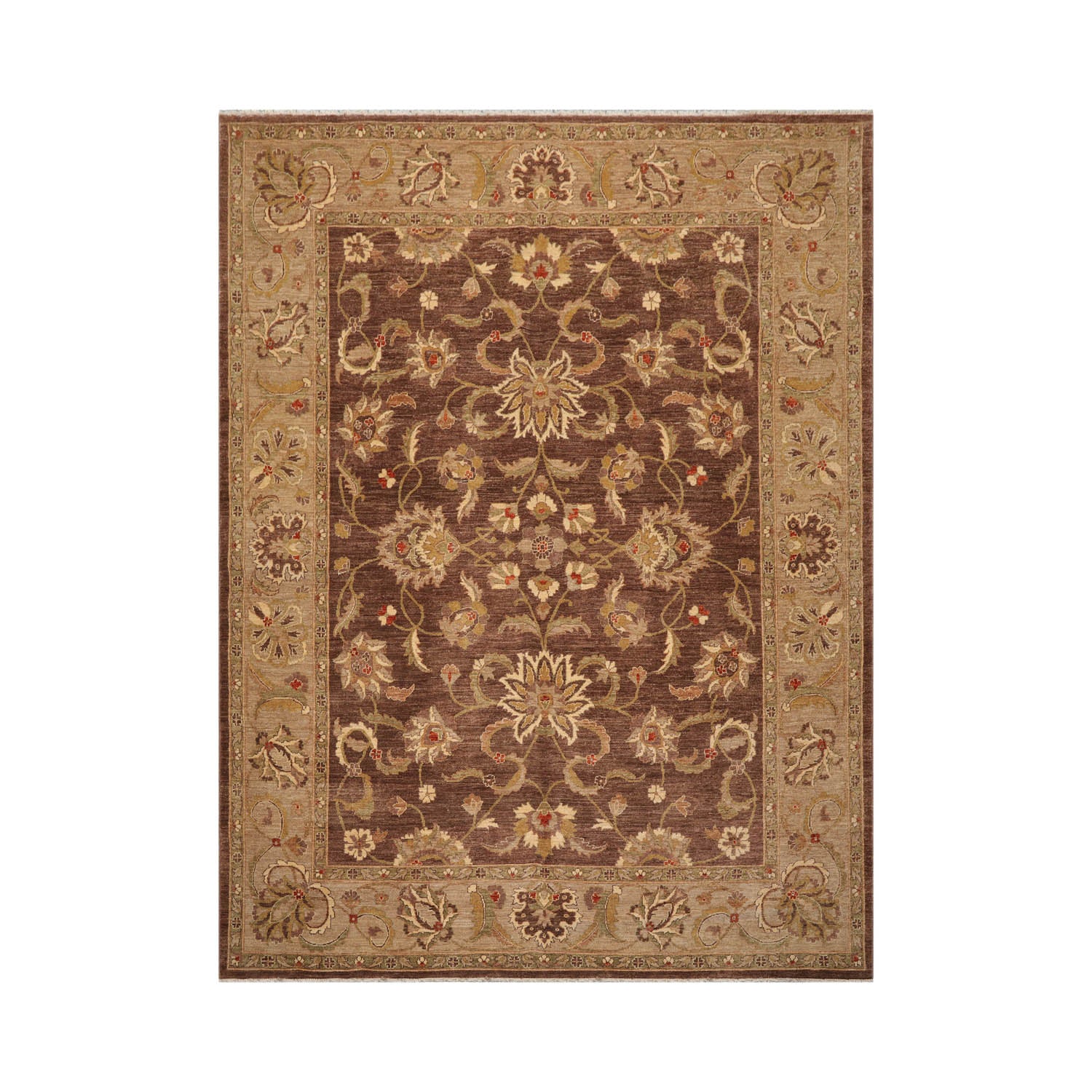 9x12 Brown, Tan, Sage Color Hand Knotted Chobi Peshawar 100% Wool Traditional Oriental Rug