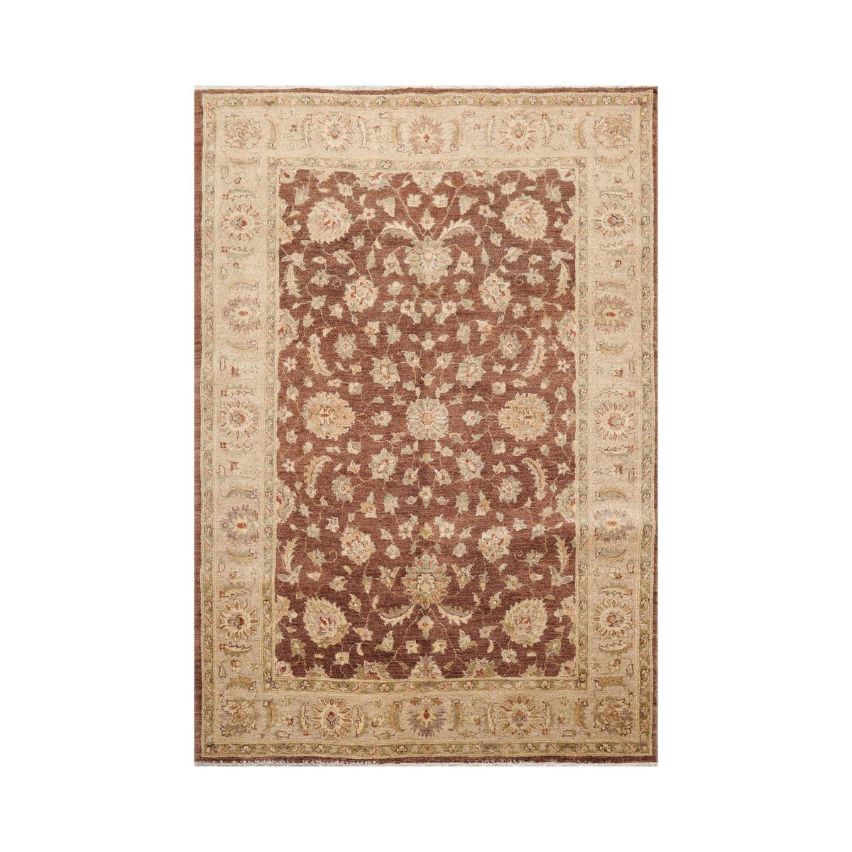 5x8 Brown, Beige, Tan Color Hand Knotted Chobi Peshawar 100% Wool Traditional Oriental Rug