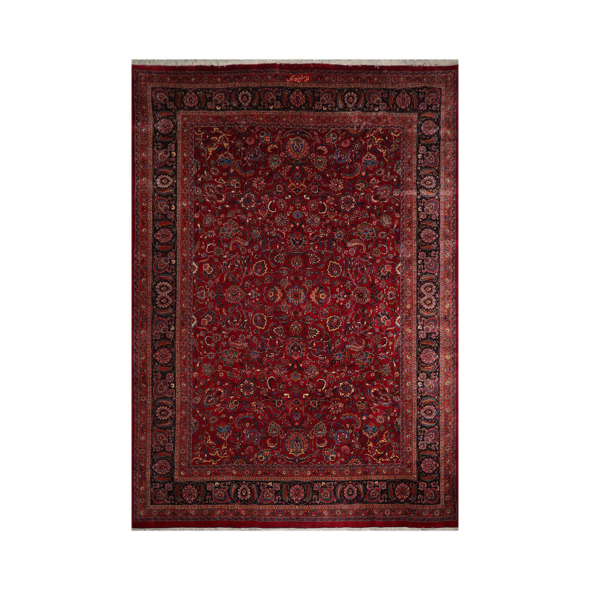Palace Burgundy, Midnight Blue, Burnt Orange Color Hand Knotted Mashad 100% Wool Traditional Oriental Rug