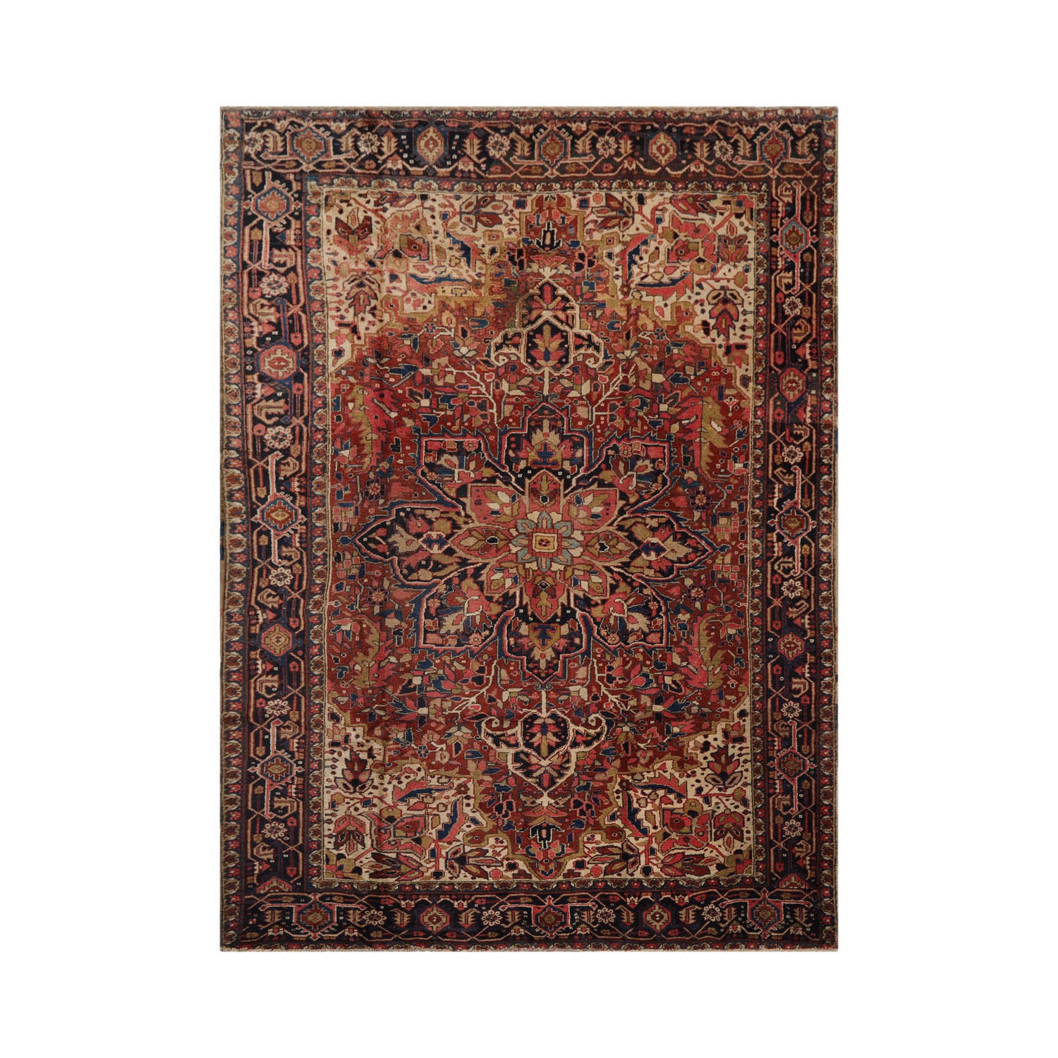 8x11 Rust, Midnight Blue, Rose Color Hand Knotted Heriz 100% Wool Traditional Oriental Rug