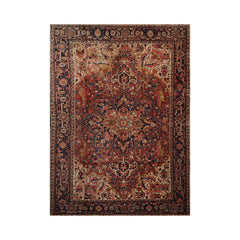 8x11 Rust, Midnight Blue, Rose Color Hand Knotted Heriz 100% Wool Traditional Oriental Rug