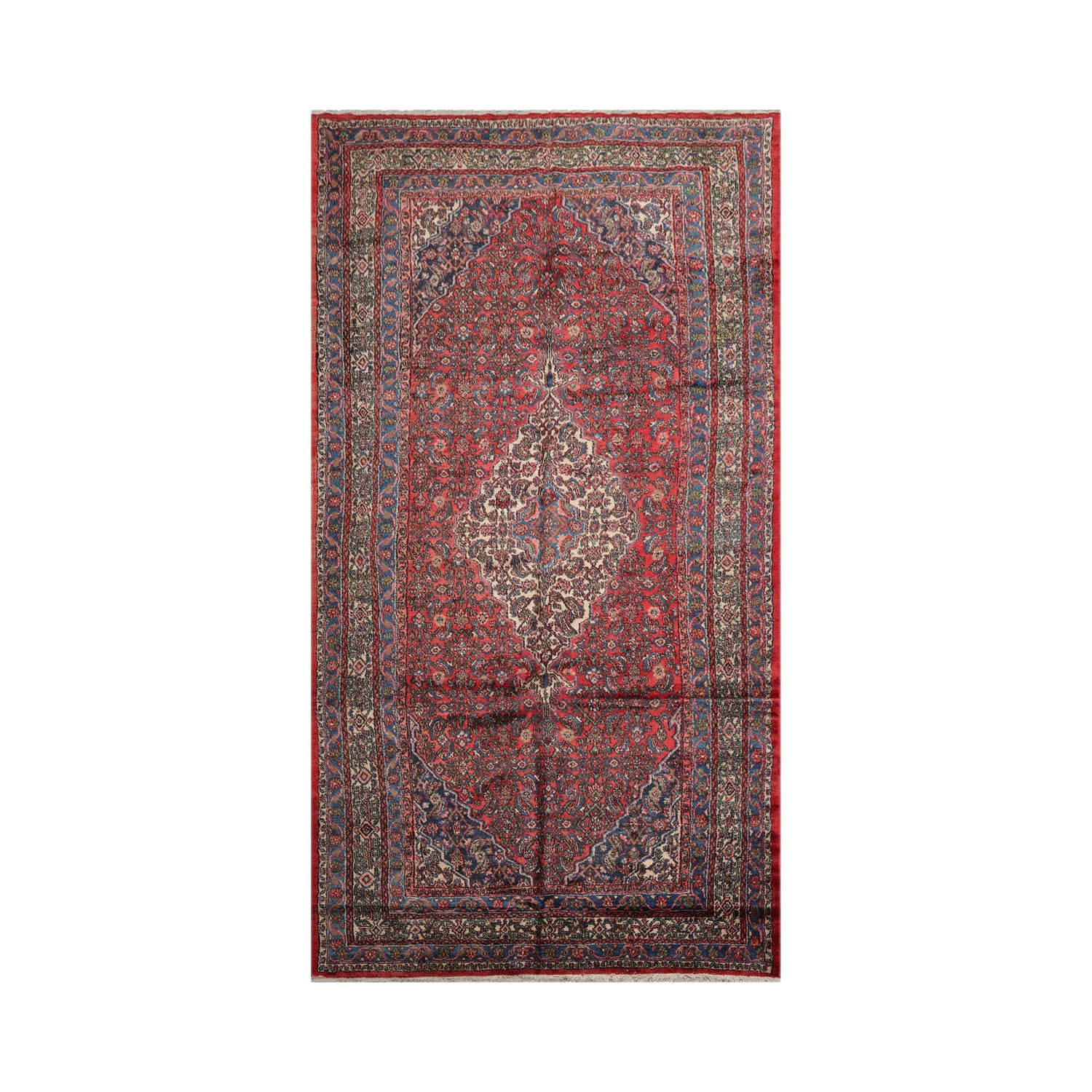 7x11 Red, Ivory, Blue Color Hand Knotted Tabriz 100% Wool Traditional Oriental Rug