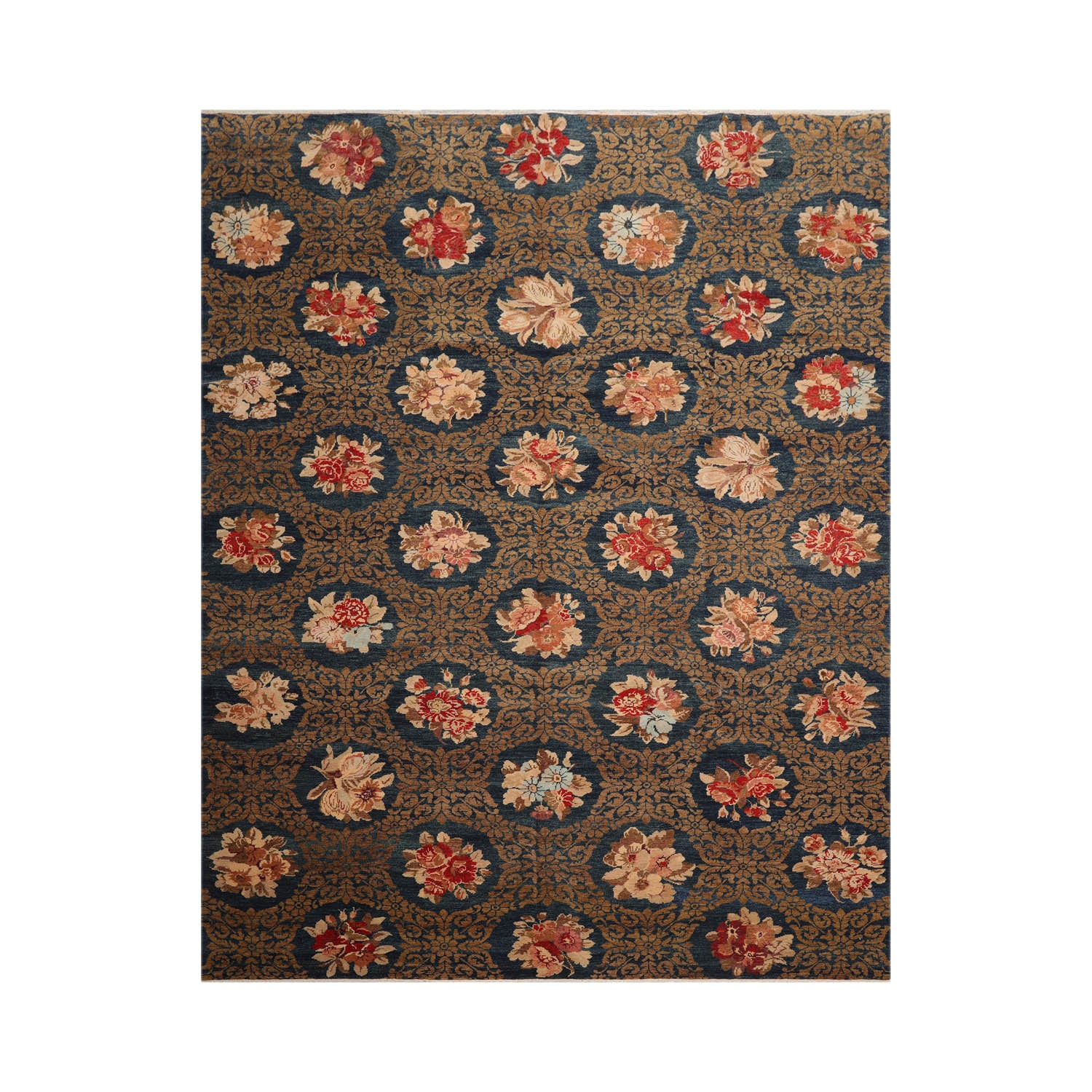 8x10 Blue, Brown, Beige Color Hand Knotted  100% Wool Transitional Oriental Rug